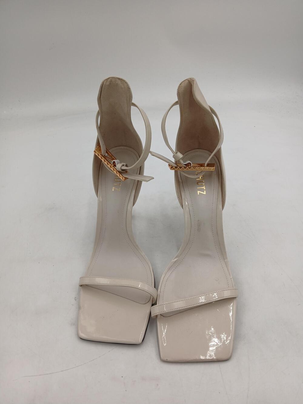 Schutz Ciara Shoes Womens Size 11 White Patent Leather Strappy Sandals Heels